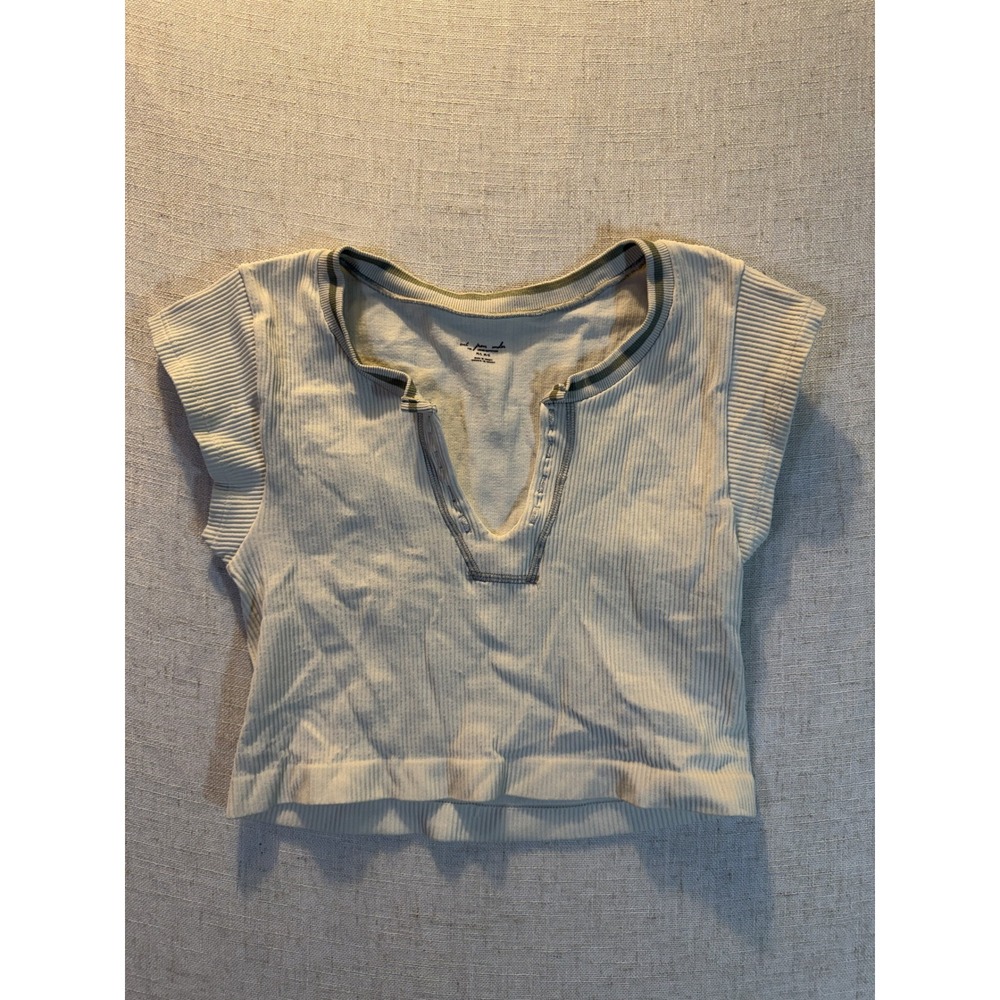 Out From Under Urban Outfitters Ribbed V-Neck Crop Top Cream Green Womens M/L
